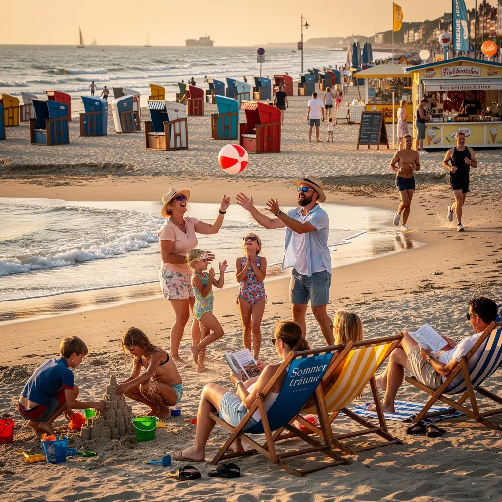 Eine lebhafte Küstenlinie mit feinen Sandstränden und klarem, blauem Wasser in Norddeutschland.